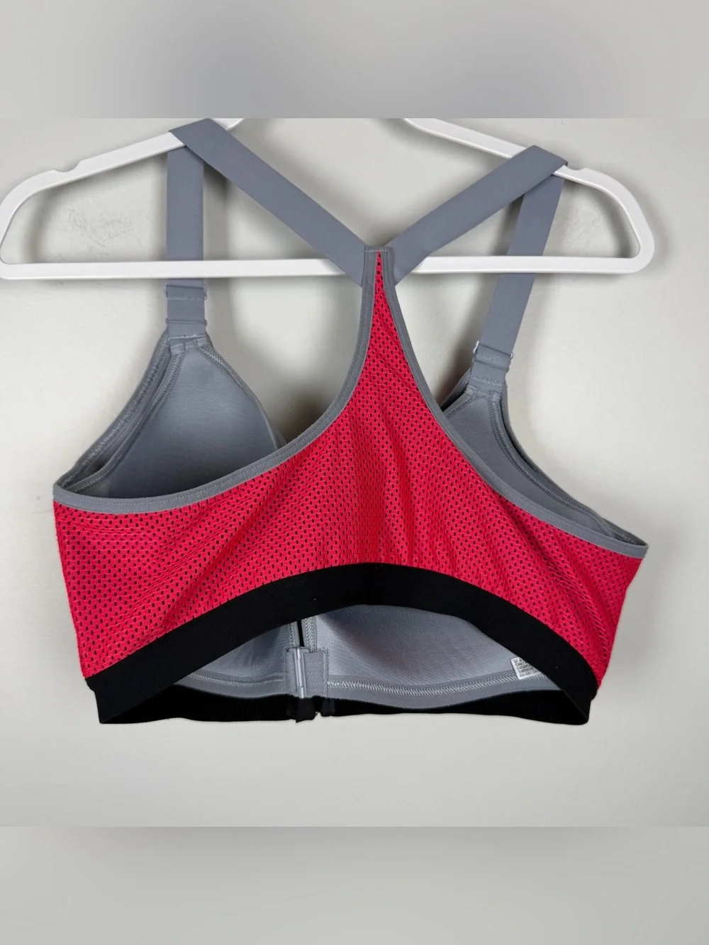 Victoria's Secret Knockout Sports Bra Zip Front Grey Coral Mesh Overlay 38DD